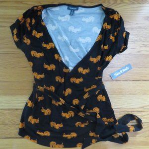 Modcloth Faux Wrap Squirrel Top - NWT - Size Small-S-Novely Print-Animal